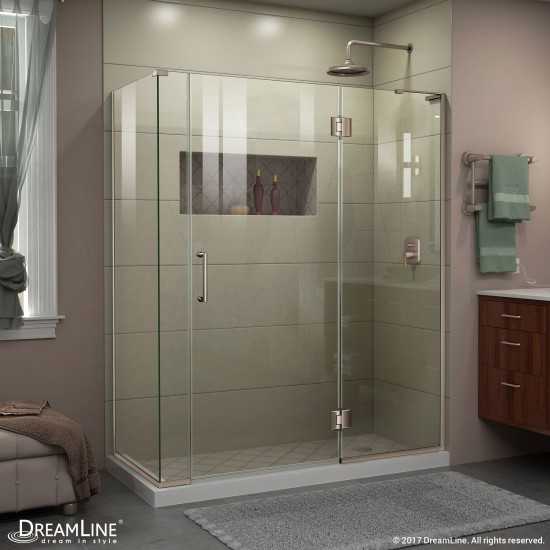 Unidoor-X 58 in. W x 34 3/8 in. D x 72 in. H Frameless Hinged Shower Enclosure in Brushed Nickel