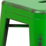 Commercial Grade 24" High Backless Distressed Green Metal Indoor-Outdoor Counter Height Stool