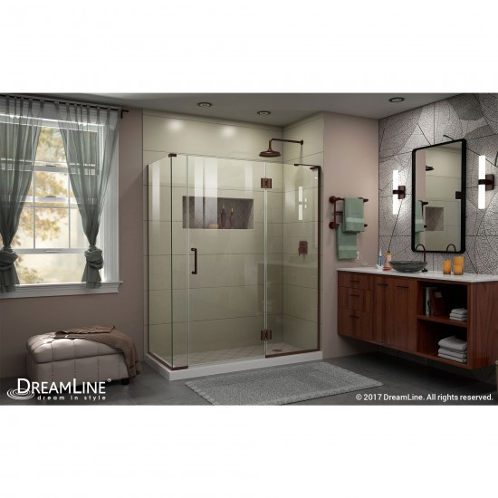 Unidoor-X 58 1/2 in. W x 30 3/8 in. D x 72 in. H Frameless Hinged Shower Enclosure in Oil Rubbed Bronze