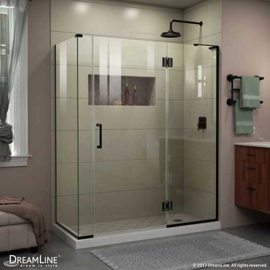 Unidoor-X 58 1/2 in. W x 30 3/8 in. D x 72 in. H Frameless Hinged Shower Enclosure in Satin Black