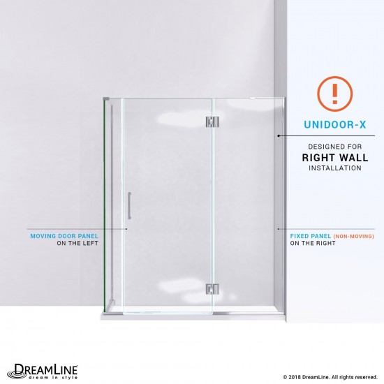 Unidoor-X 59 in. W x 30 3/8 in. D x 72 in. H Frameless Hinged Shower Enclosure in Brushed Nickel