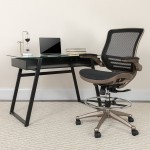 Mid-Back Transparent Black Mesh Drafting Chair with Melrose Gold Frame and Flip-Up Arms