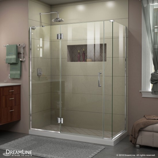 Unidoor-X 60 in. W x 30 3/8 in. D x 72 in. H Frameless Hinged Shower Enclosure in Chrome