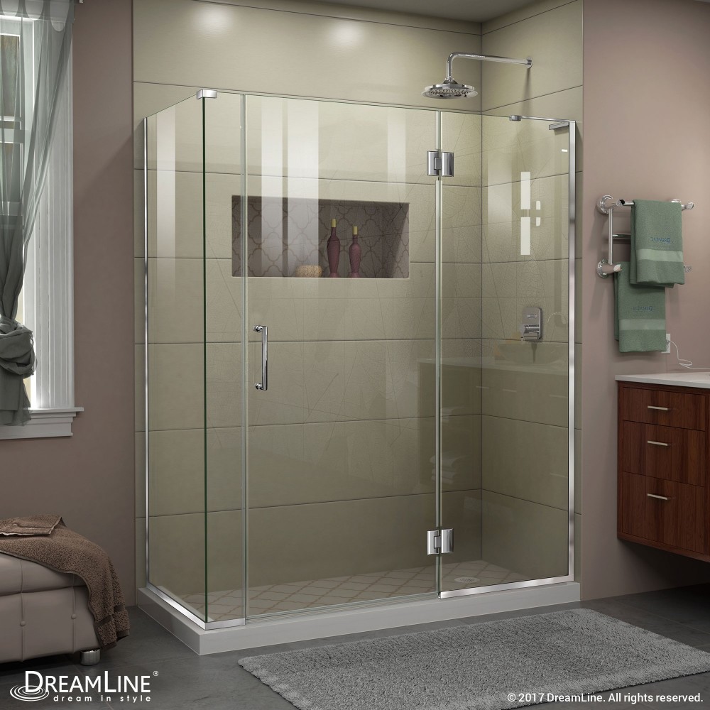 Unidoor-X 60 in. W x 30 3/8 in. D x 72 in. H Frameless Hinged Shower Enclosure in Chrome