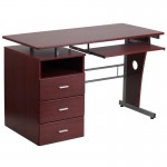 Mahogany Desk with Three Drawer Pedestal and Pull-Out Keyboard Tray