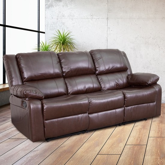 Harmony Series Brown LeatherSoft Sofa with Two Built-In Recliners