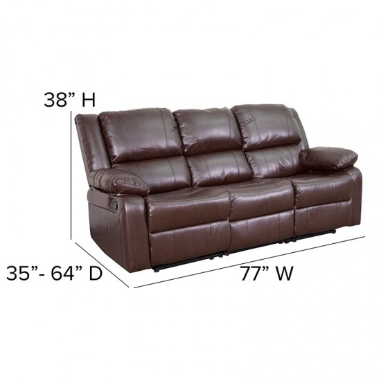 Harmony Series Brown LeatherSoft Sofa with Two Built-In Recliners
