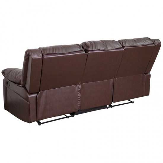Harmony Series Brown LeatherSoft Sofa with Two Built-In Recliners