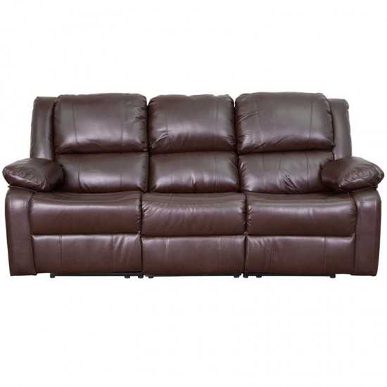 Harmony Series Brown LeatherSoft Sofa with Two Built-In Recliners