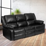 Harmony Series Black LeatherSoft Sofa with Two Built-In Recliners