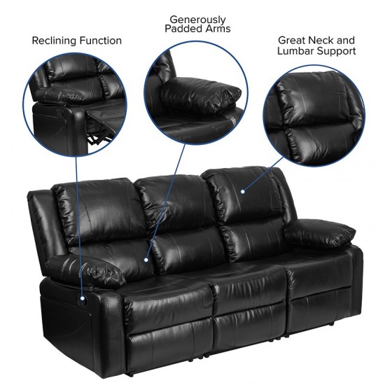 Harmony Series Black LeatherSoft Sofa with Two Built-In Recliners