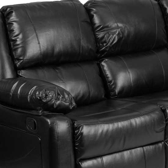 Harmony Series Black LeatherSoft Sofa with Two Built-In Recliners