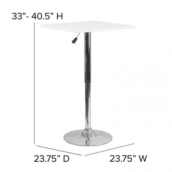 23.75'' Square Adjustable Height White Wood Table (Adjustable Range 33'' - 40.5'')