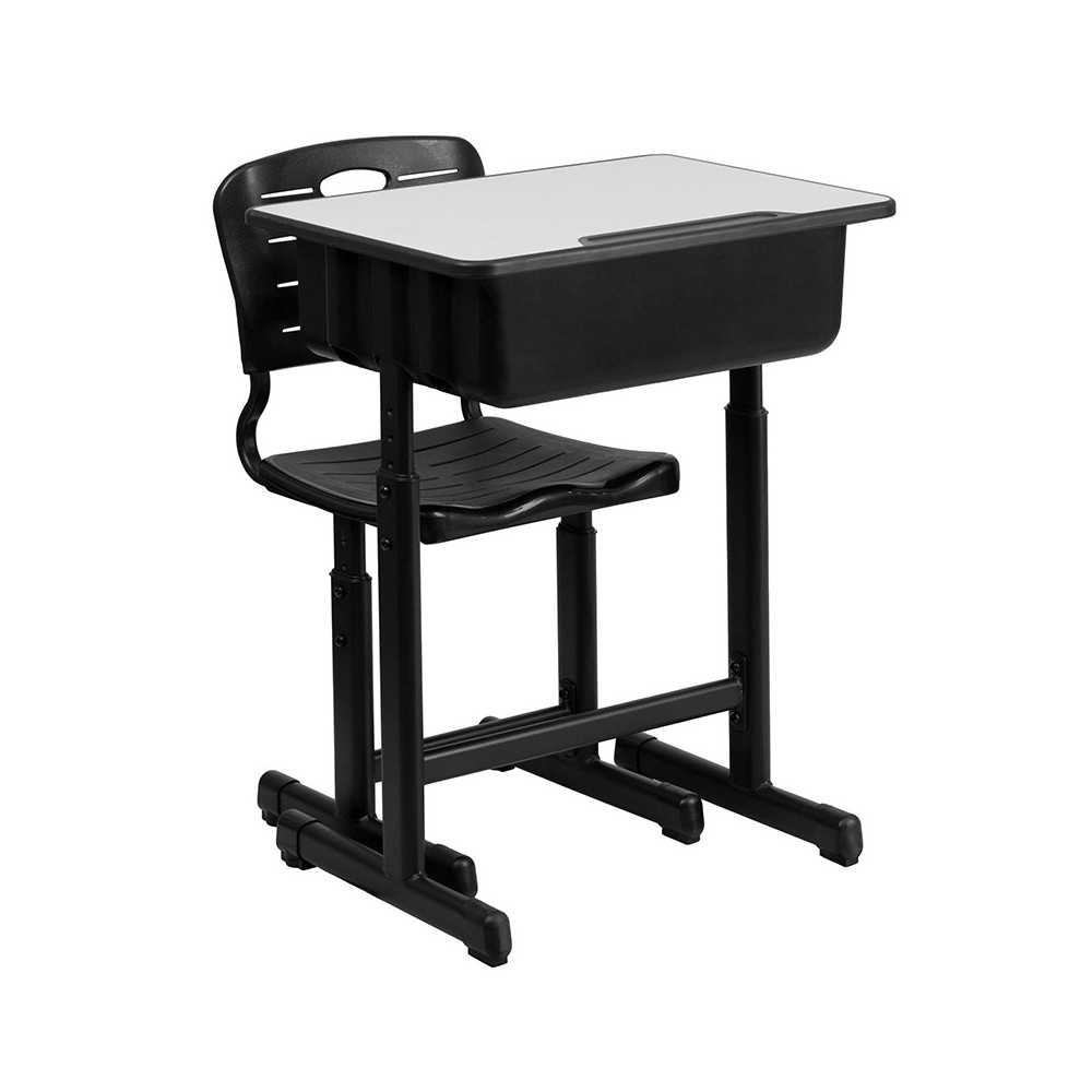 Adjustable Height Student Desk and Chair with Black Pedestal Frame