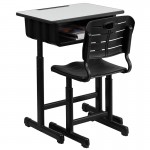 Adjustable Height Student Desk and Chair with Black Pedestal Frame