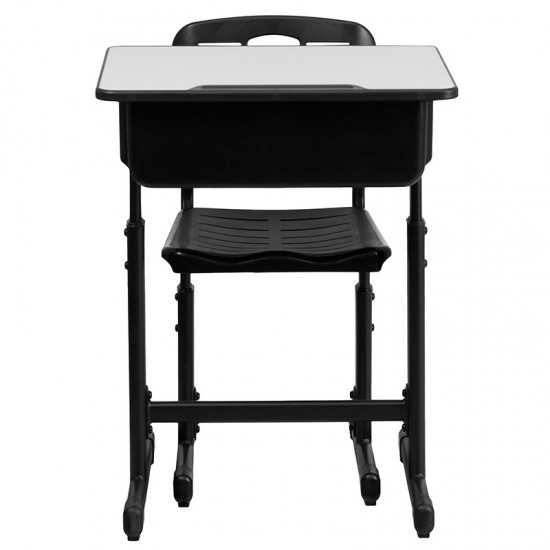 Adjustable Height Student Desk and Chair with Black Pedestal Frame