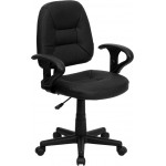 Mid-Back Black Leather Swivel Ergonomic Task Office Chair with Adjustable Arms