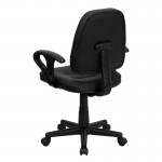 Mid-Back Black Leather Swivel Ergonomic Task Office Chair with Adjustable Arms