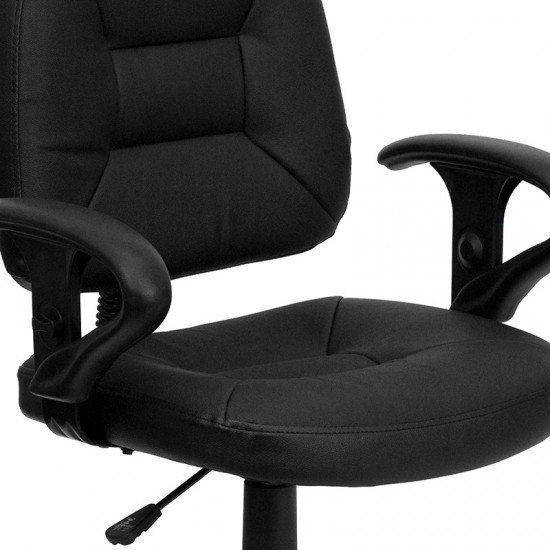 Mid-Back Black Leather Swivel Ergonomic Task Office Chair with Adjustable Arms