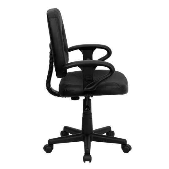 Mid-Back Black Leather Swivel Ergonomic Task Office Chair with Adjustable Arms