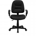 Mid-Back Black Leather Swivel Ergonomic Task Office Chair with Adjustable Arms