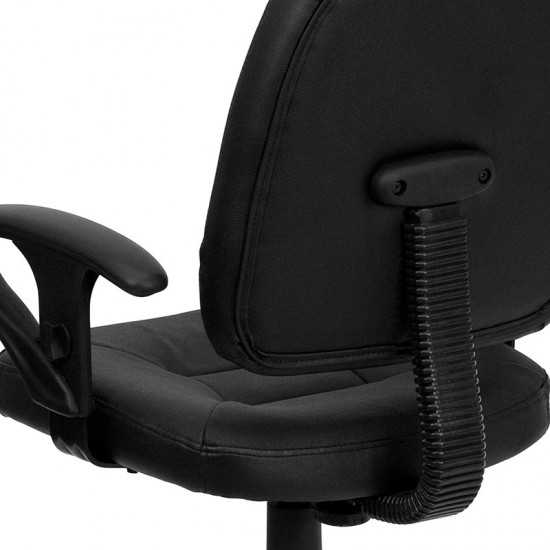 Mid-Back Black Leather Swivel Ergonomic Task Office Chair with Adjustable Arms