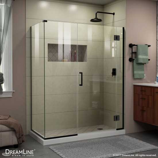 Unidoor-X 60 in. W x 34 3/8 in. D x 72 in. H Frameless Hinged Shower Enclosure in Satin Black