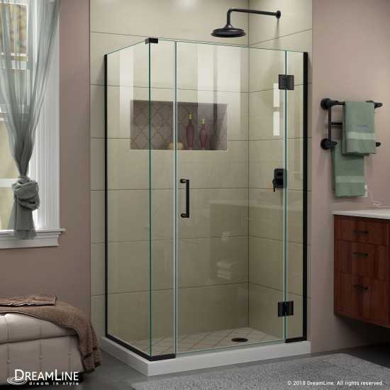 Unidoor-X 39 1/2 in. W x 30 3/8 in. D x 72 in. H Frameless Hinged Shower Enclosure in Satin Black