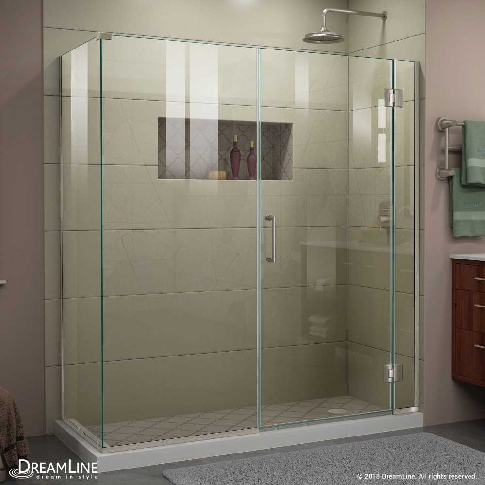 Unidoor-X 63 1/2 in. W x 30 3/8 in. D x 72 in. H Frameless Hinged Shower Enclosure in Brushed Nickel