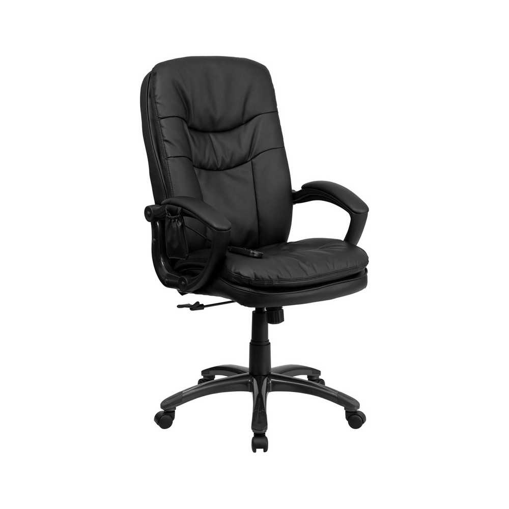 High Back Ergonomic Massaging Black LeatherSoft Executive Swivel Office Chair with Remote Pocket and Arms