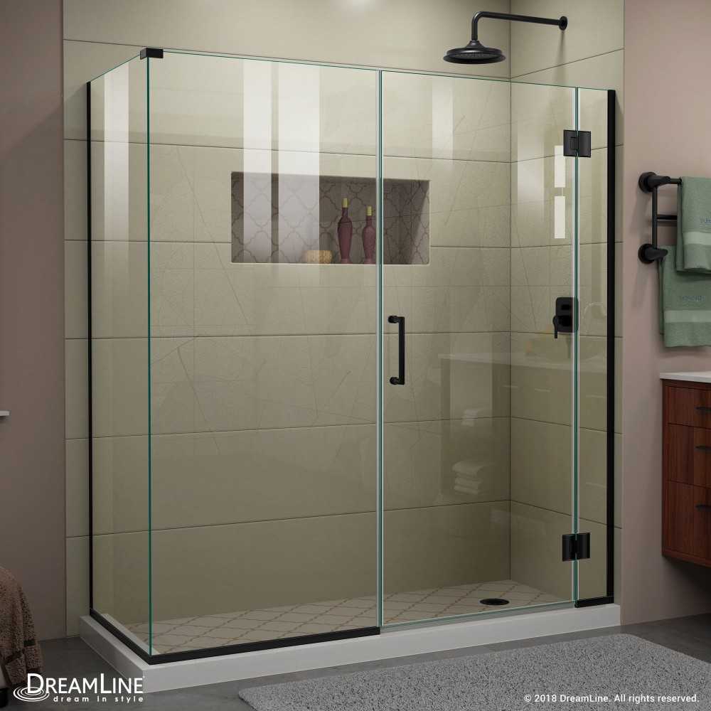 Unidoor-X 63 1/2 in. W x 30 3/8 in. D x 72 in. H Frameless Hinged Shower Enclosure in Satin Black