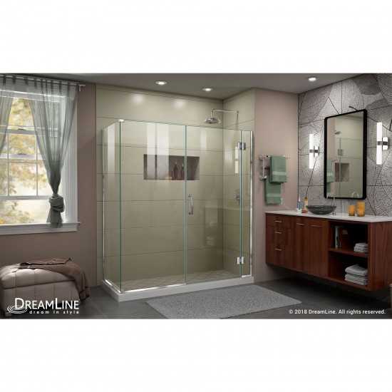 Unidoor-X 63 1/2 in. W x 34 3/8 in. D x 72 in. H Frameless Hinged Shower Enclosure in Chrome