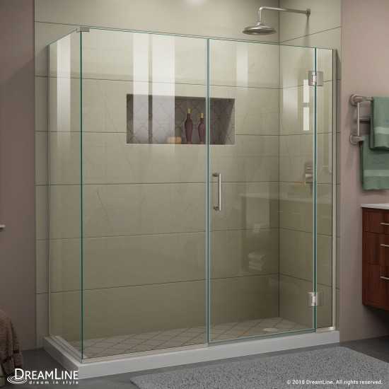 Unidoor-X 63 1/2 in. W x 34 3/8 in. D x 72 in. H Frameless Hinged Shower Enclosure in Brushed Nickel