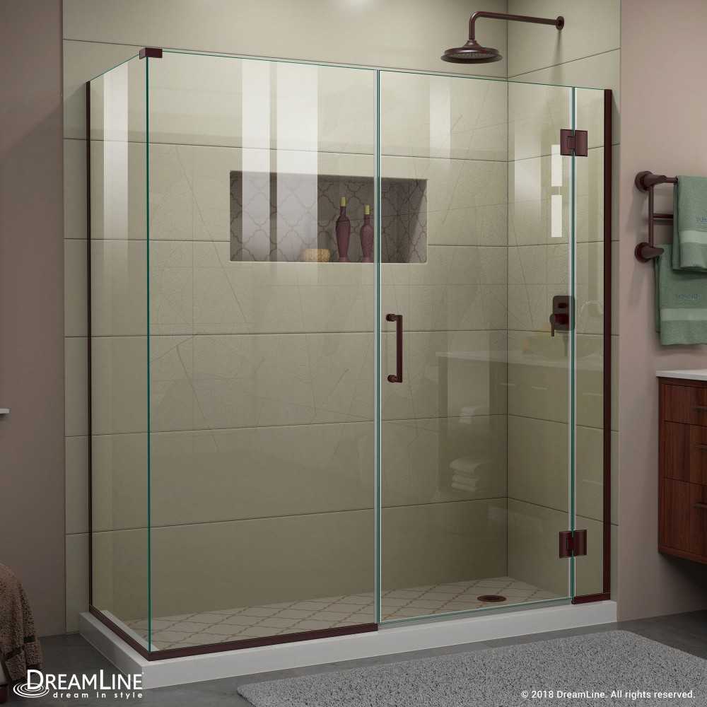 Unidoor-X 63 1/2 in. W x 34 3/8 in. D x 72 in. H Frameless Hinged Shower Enclosure in Oil Rubbed Bronze Unidoor-X 63 1/2 in. W x 34 3/8 in. D x 72 in. H Frameless Hinged Shower Enclosure in Oil Rubbed Bronze