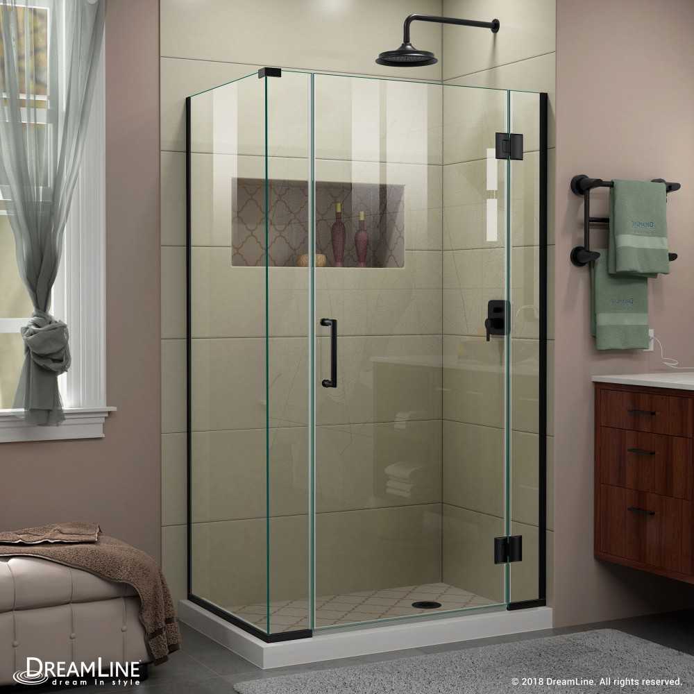 Unidoor-X 40 1/2 in. W x 30 3/8 in. D x 72 in. H Frameless Hinged Shower Enclosure in Satin Black