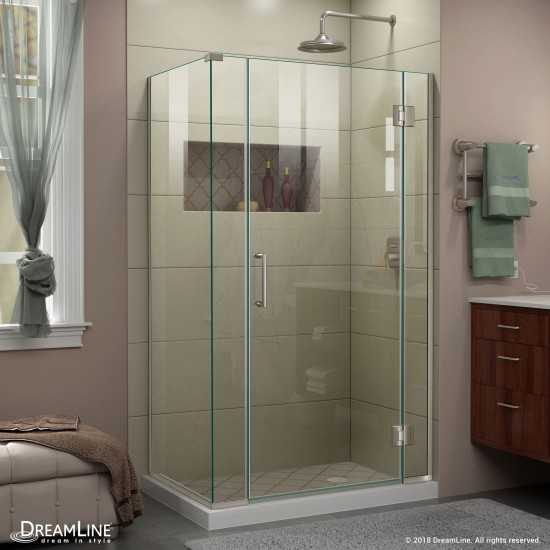 Unidoor-X 40 1/2 in. W x 34 3/8 in. D x 72 in. H Frameless Hinged Shower Enclosure in Brushed Nickel