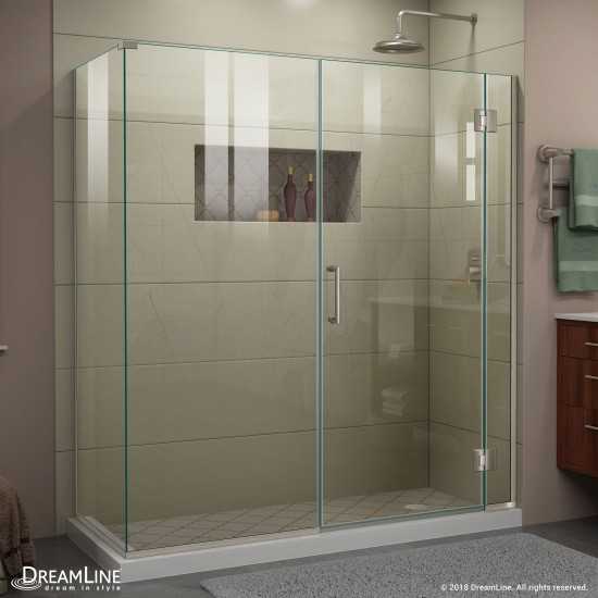 Unidoor-X 64 in. W x 30 3/8 in. D x 72 in. H Frameless Hinged Shower Enclosure in Brushed Nickel