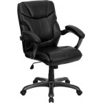 Mid-Back Black LeatherSoft Overstuffed Swivel Task Ergonomic Office Chair with Arms