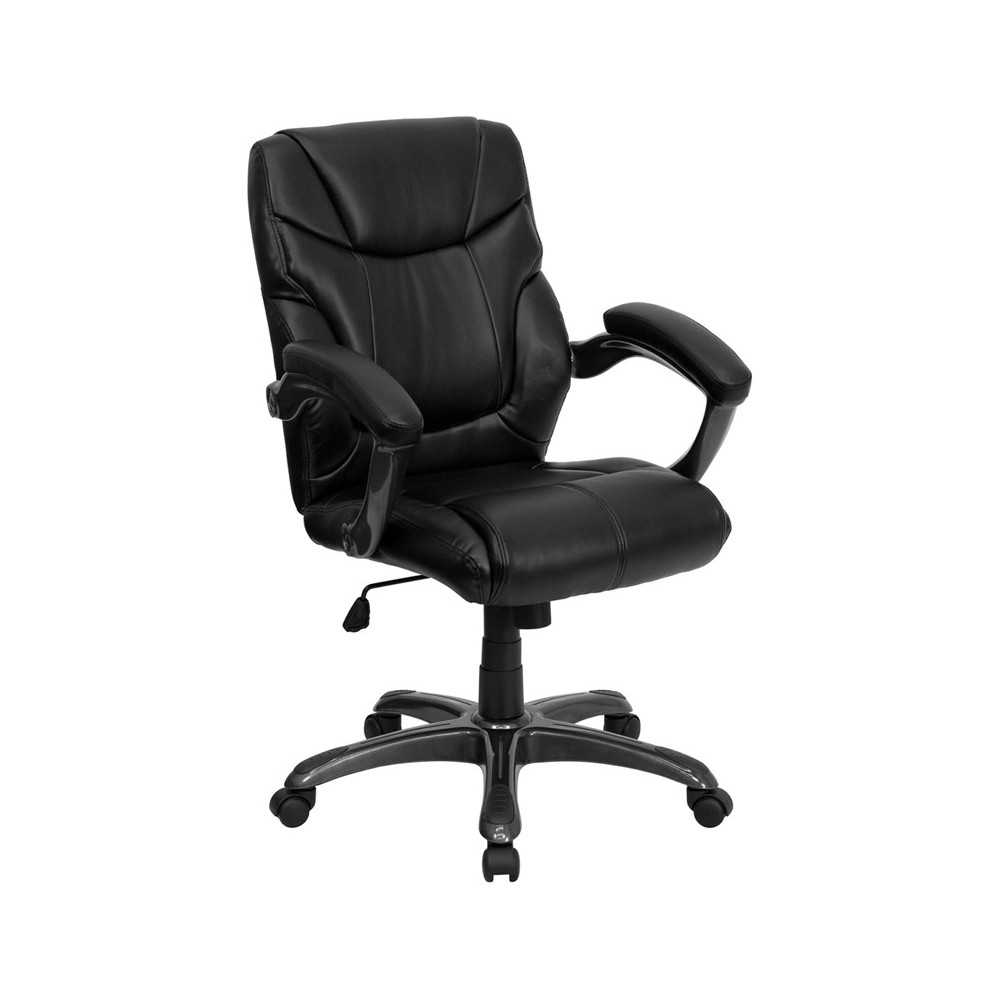 Mid-Back Black LeatherSoft Overstuffed Swivel Task Ergonomic Office Chair with Arms