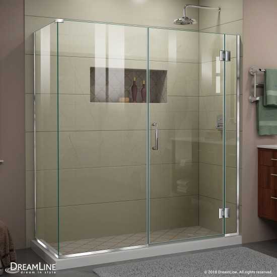 Unidoor-X 64 in. W x 34 3/8 in. D x 72 in. H Frameless Hinged Shower Enclosure in Chrome