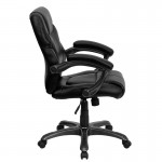 Mid-Back Black LeatherSoft Overstuffed Swivel Task Ergonomic Office Chair with Arms