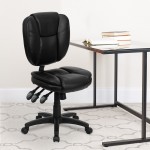 Mid-Back Black LeatherSoft Multifunction Swivel Ergonomic Task Office Chair with Pillow Top Cushioning