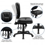 Mid-Back Black LeatherSoft Multifunction Swivel Ergonomic Task Office Chair with Pillow Top Cushioning