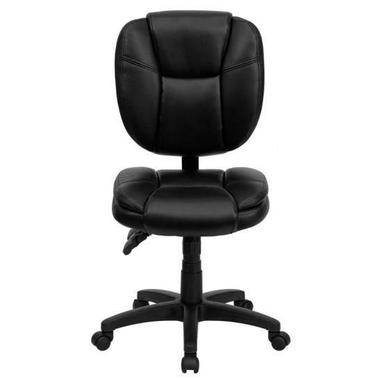 Mid-Back Black LeatherSoft Multifunction Swivel Ergonomic Task Office Chair with Pillow Top Cushioning