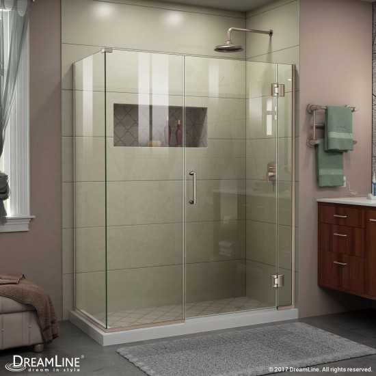 Unidoor-X 57 in. W x 30 3/8 in. D x 72 in. H Frameless Hinged Shower Enclosure in Brushed Nickel