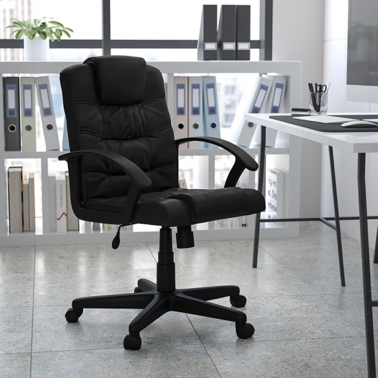 Mid-Back Black LeatherSoft Swivel Task Office Chair with Arms