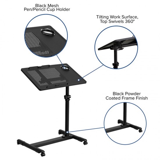 Black Adjustable Height Steel Mobile Computer Desk