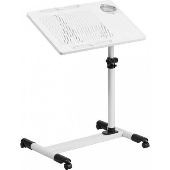 White Adjustable Height Steel Mobile Computer Desk