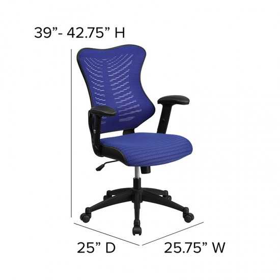 High Back Designer Blue Mesh Executive Swivel Ergonomic Office Chair with Adjustable Arms