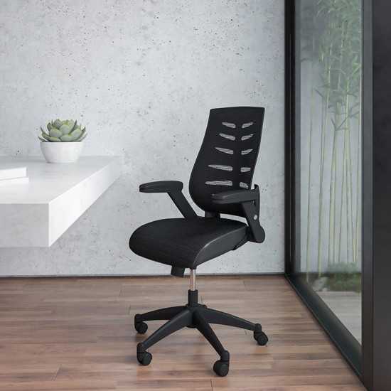 High Back Designer Black Mesh Executive Swivel Ergonomic Office Chair with Height Adjustable Flip-Up Arms